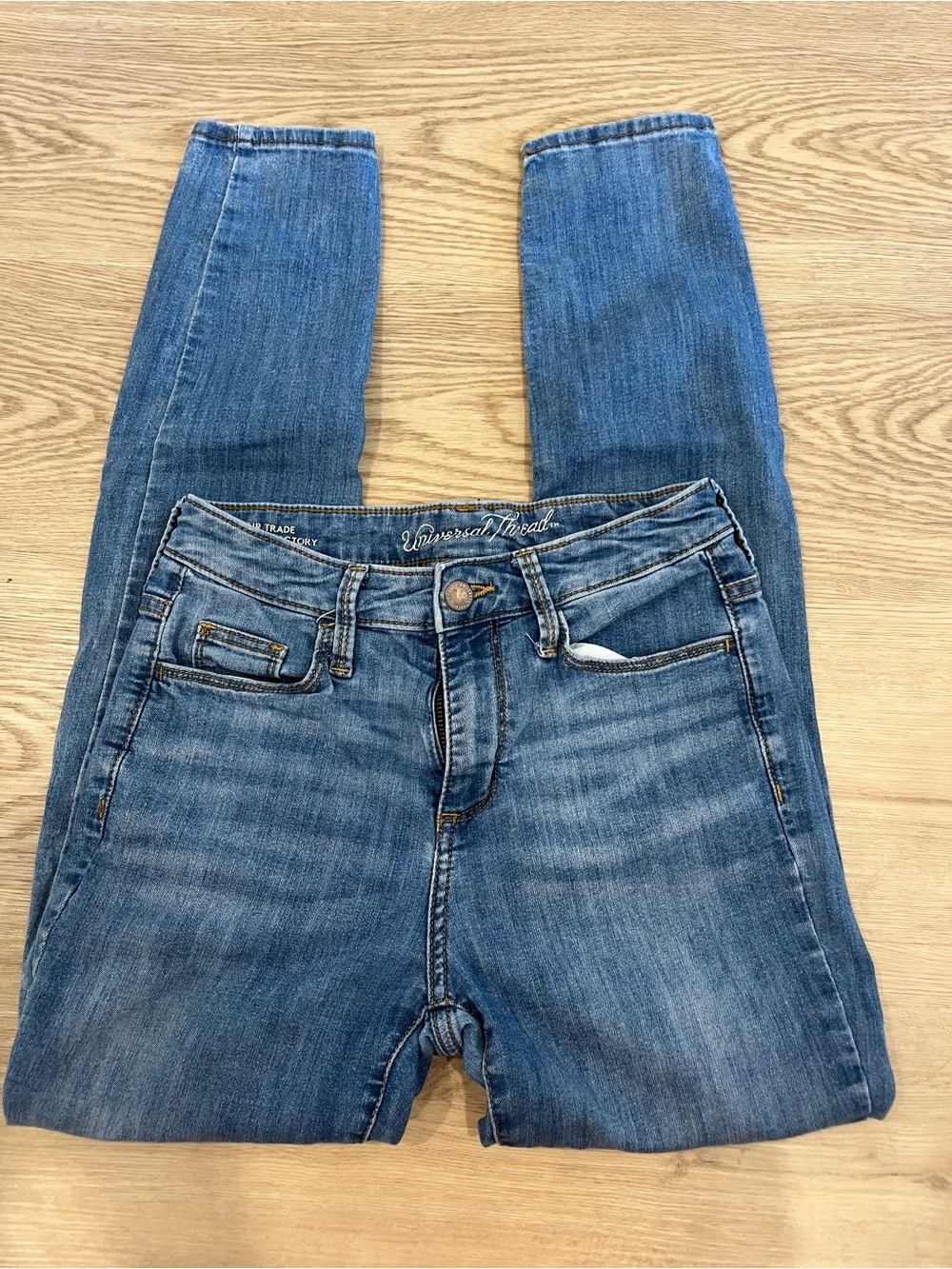 Universal Thread Medium Blue Skinny Jeans with Subtle Whiskering